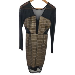 Charlotte Russe Black & Gold Sheer Long Sleeve Fitted Dress